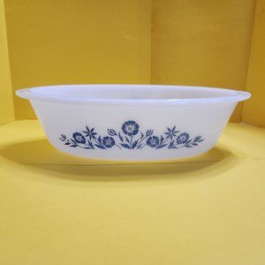 Glasbake Oval Cookware 8 1/2" x 6" Maid of Honor line Blue Floral Vintage 🌼💙